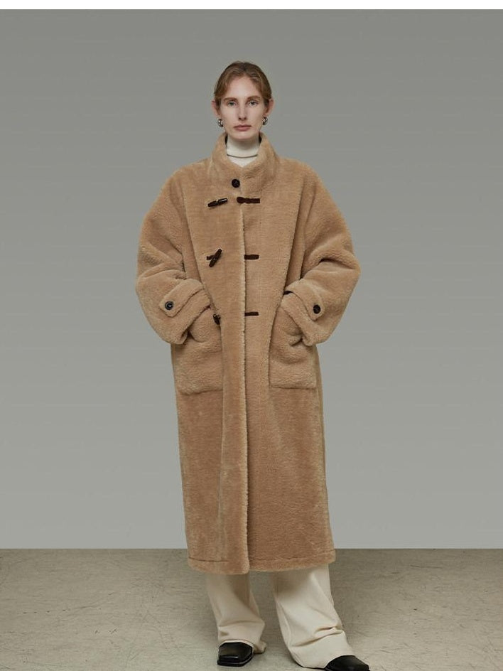 unspoken Warm Faux Fur Lined Vintage Loose Fit Stand Collar Women Daily Long Coats