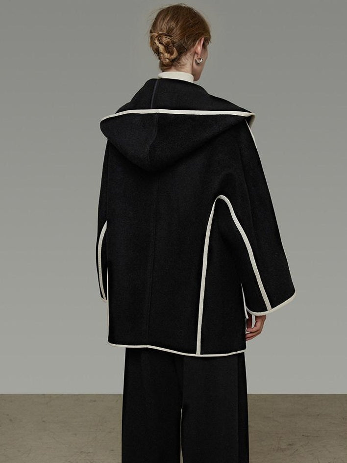 unspoken Premium Wool Alpaca Blend Straight Tailored Office Notch Lapel Black Wool Coats