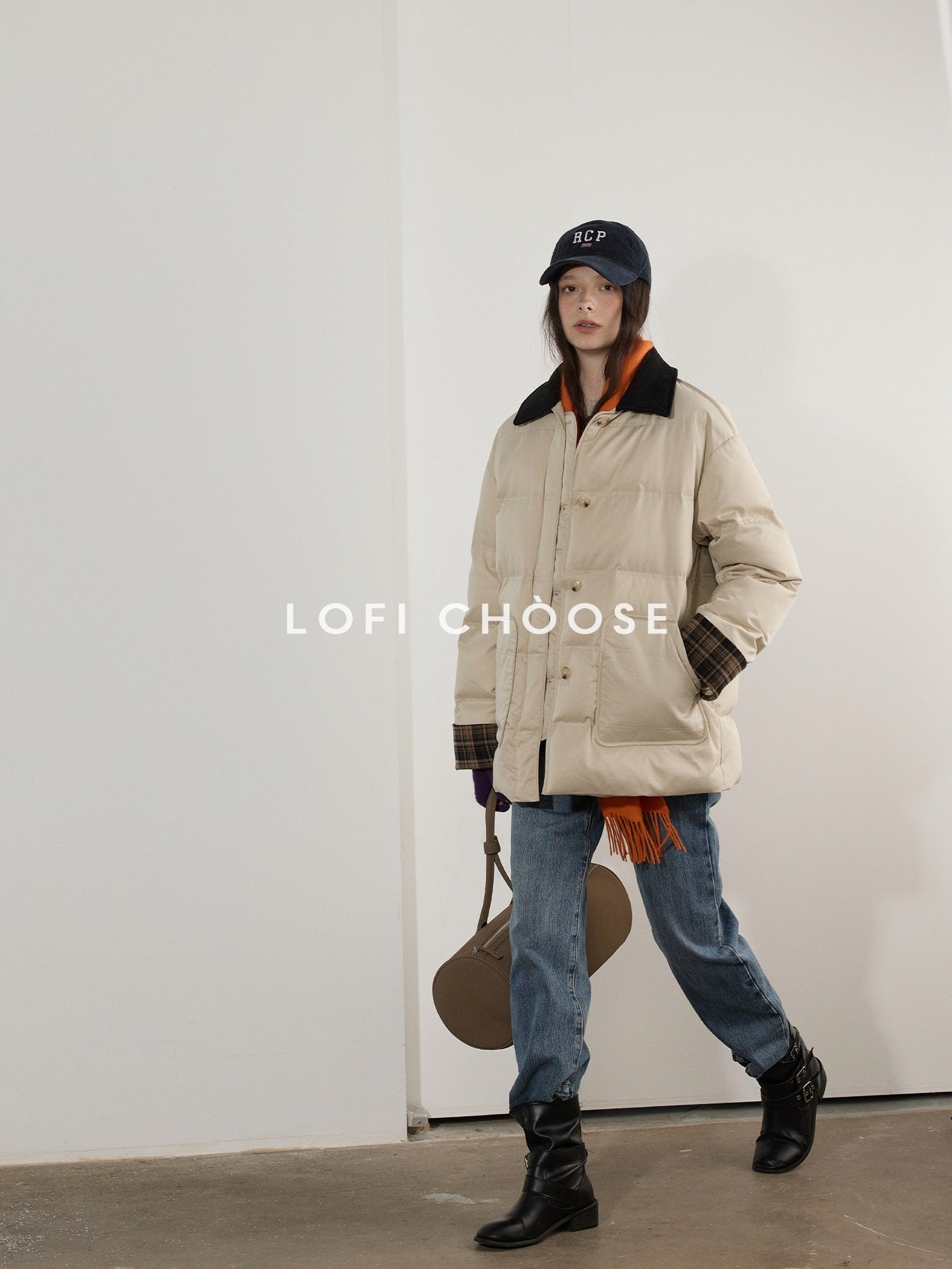 Lofi choose 90 Percent White Duck Down Apricot Colorblock Loose Fit Commuter Down Jackets