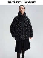 audreyyang 90 Percent Duck Down Thick Warm Casual Diamond Quilted Women Zipper Down Jackets
