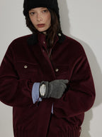 Lofi choose Insulated Cotton Padded Thick Red Stand Collar Loose Fit Commuter Bomber Jackets