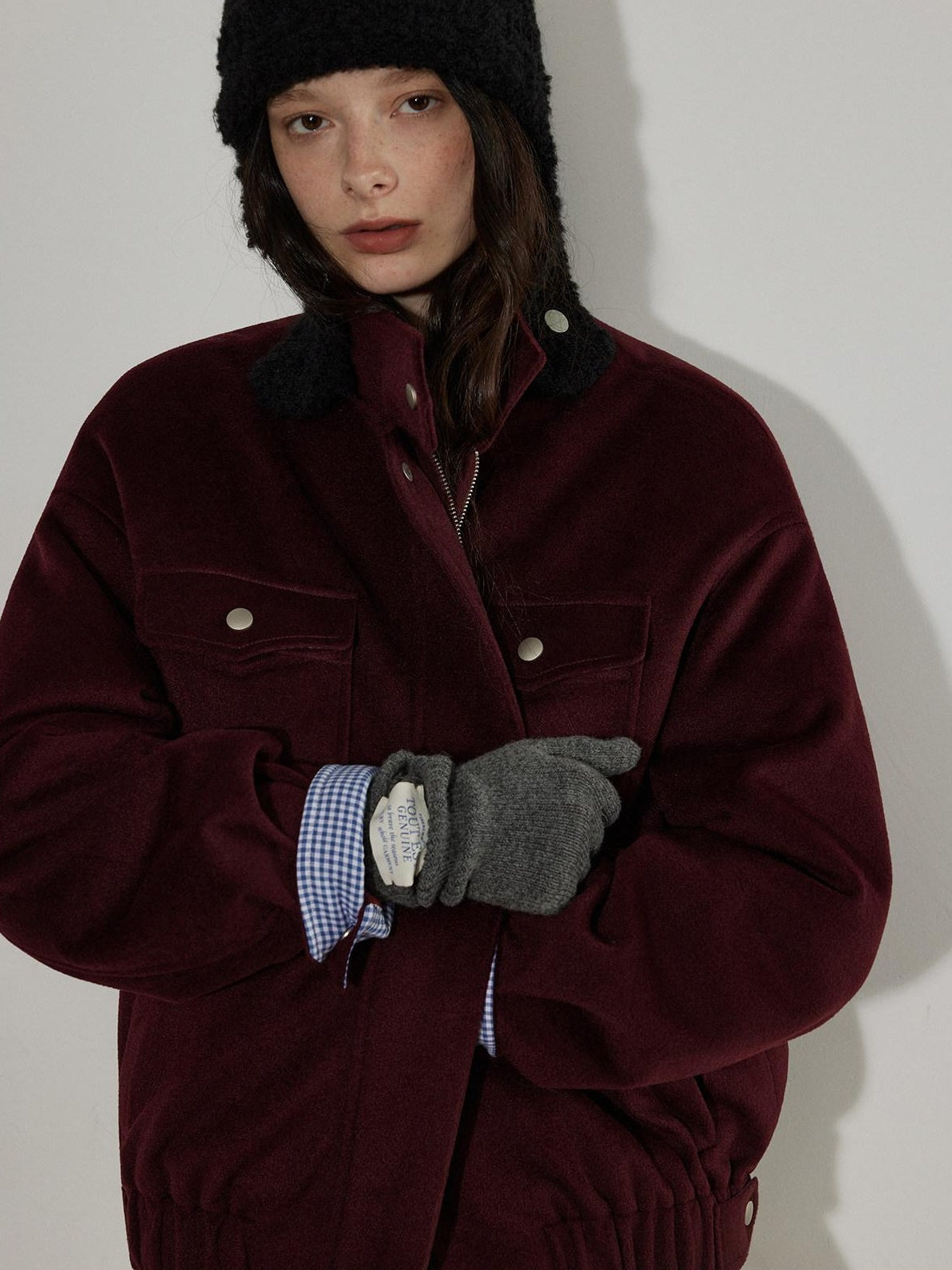 Lofi choose Insulated Cotton Padded Thick Red Stand Collar Loose Fit Commuter Bomber Jackets