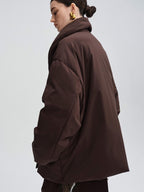 audreyyang Warm 90% Duck Down Loose Casual Stand Collar Women Chocolate Brown Down Jackets