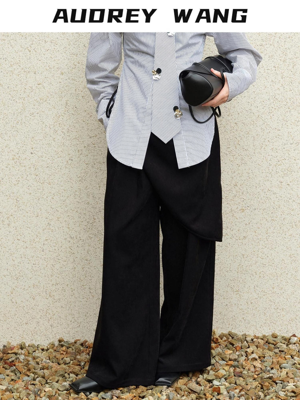 audreyyang Comfort Stretch Asymmetric Minimalist High Waist Loose Fit Women Straight Pants