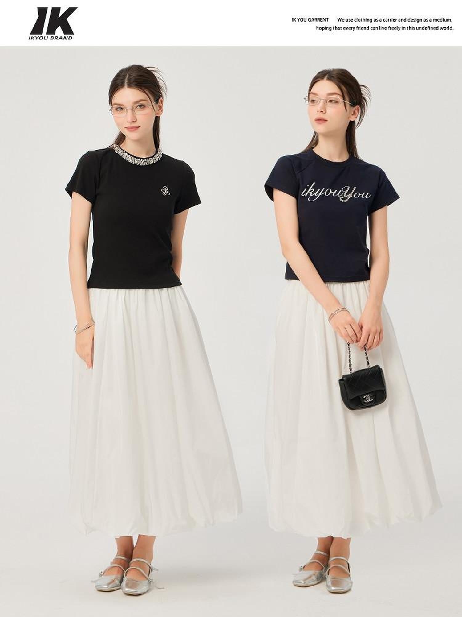 ikyou Non Deforming Lined Pocket Pleated A Line Mid Waist Casual Cotton Midi Skirts