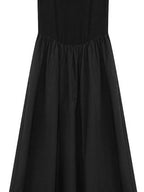 fano Cotton High Waist A Line Square Neck Short Sleeve Office Casual Maxi Dresses