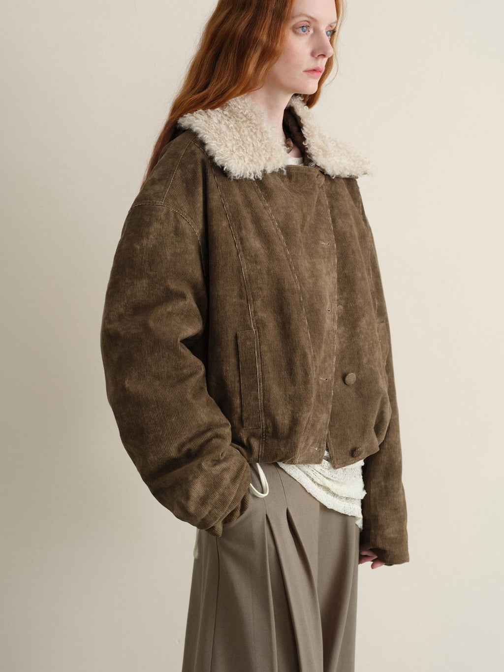 someonesometimes Pure Cotton Casual Loose Short Length Lapel Collar Zipper Women Cropped Jackets