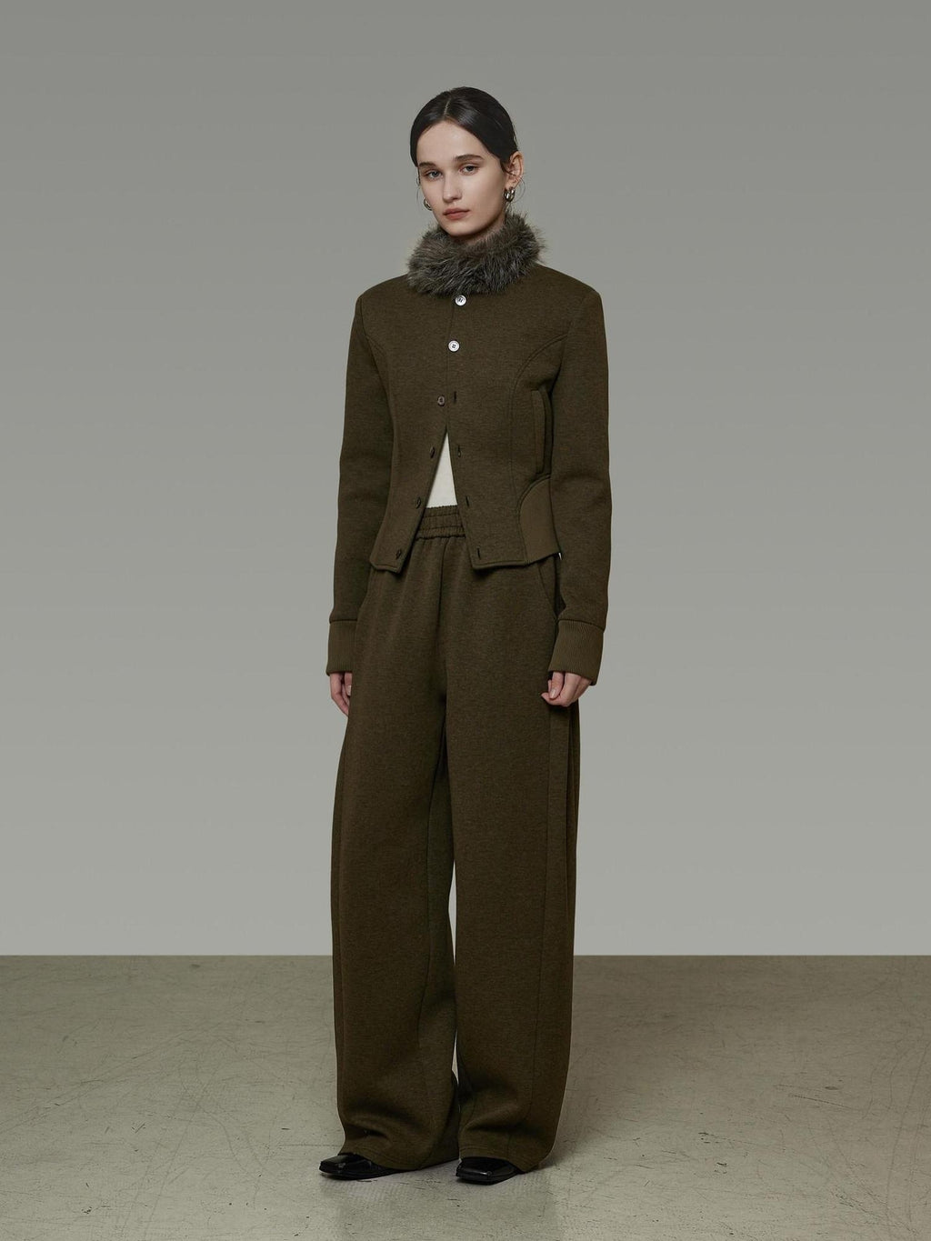 unspoken Breathable Cotton High Waist Minimal Office Heather Green Wide Leg Pants