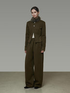 unspoken Breathable Cotton High Waist Minimal Office Heather Green Wide Leg Pants