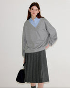 fano Soft Cotton Blend Colorblock Polo Collar Loose Knit Pullover Women Sweaters