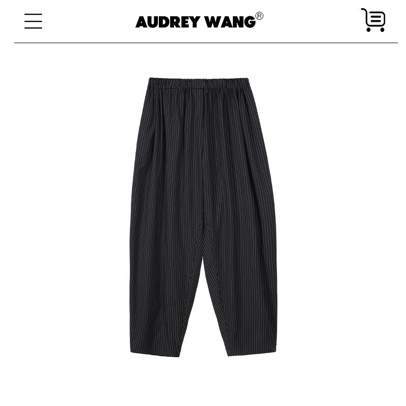 audreyyang_Striped_Relaxed_Lapel_Button_Long_Sleeve_Casual_Women_Polyester_Top_&_Pants_Sets_MISSTT
