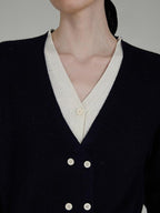 unspoken Minimal Commuter V-neck Button Loose Fit Cardigan Women Gray Colorblock Sweaters