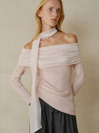 someonesometimes Cotton Blend Slim Fit Patchwork Knit Women Peach Pink Long Sleeve T-Shirts