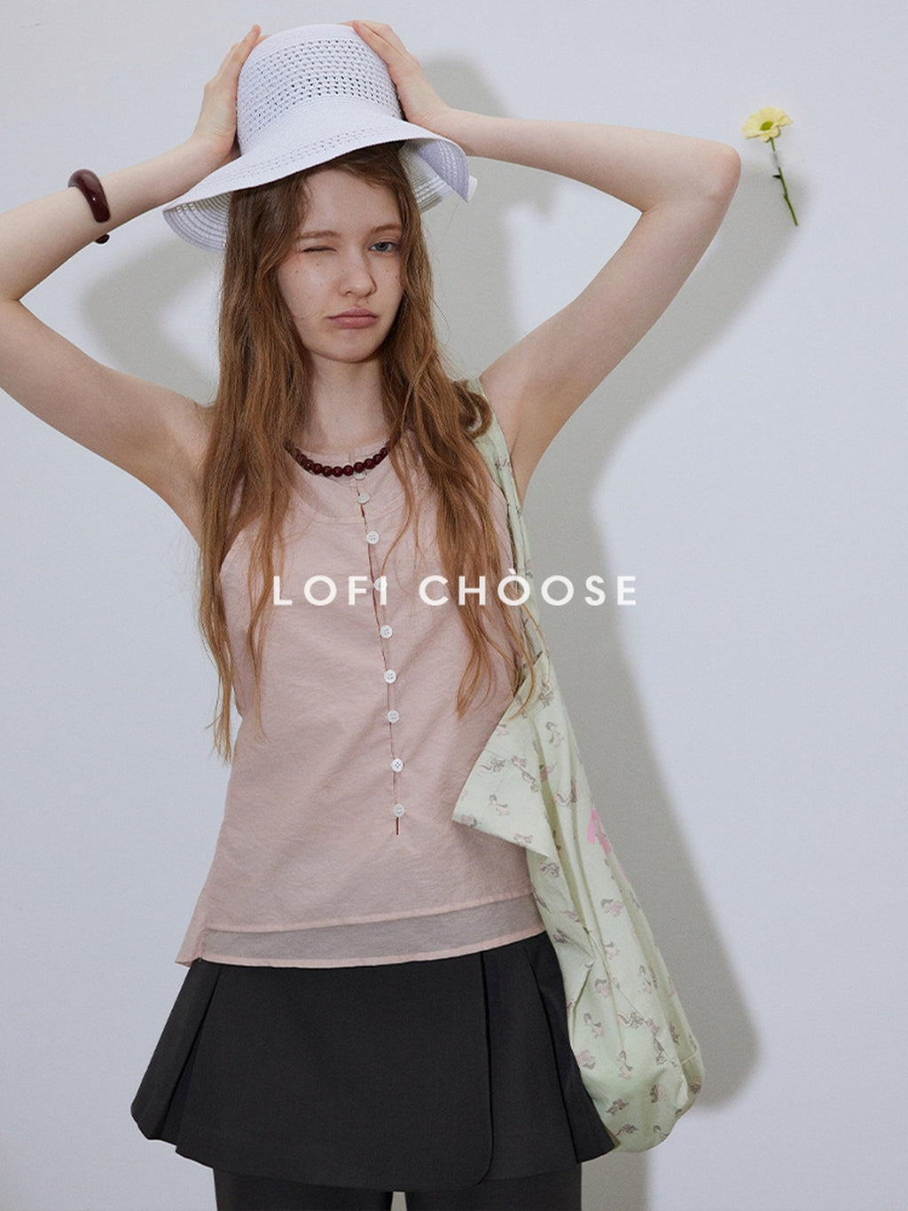 Lofi choose Button Front Loose Workwear Sleeveless Charcoal Off Shoulder Crop Tops