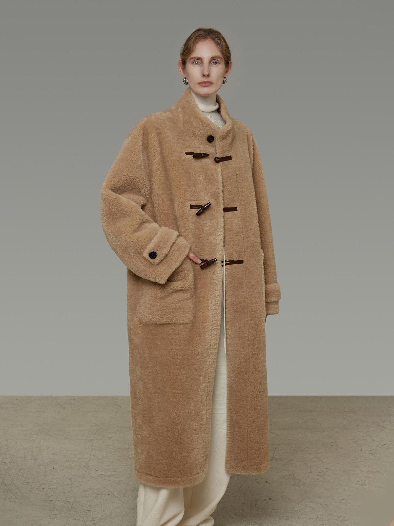 unspoken Warm Padded Stand Collar Loose Fit Women Commuter Khaki Long Coats