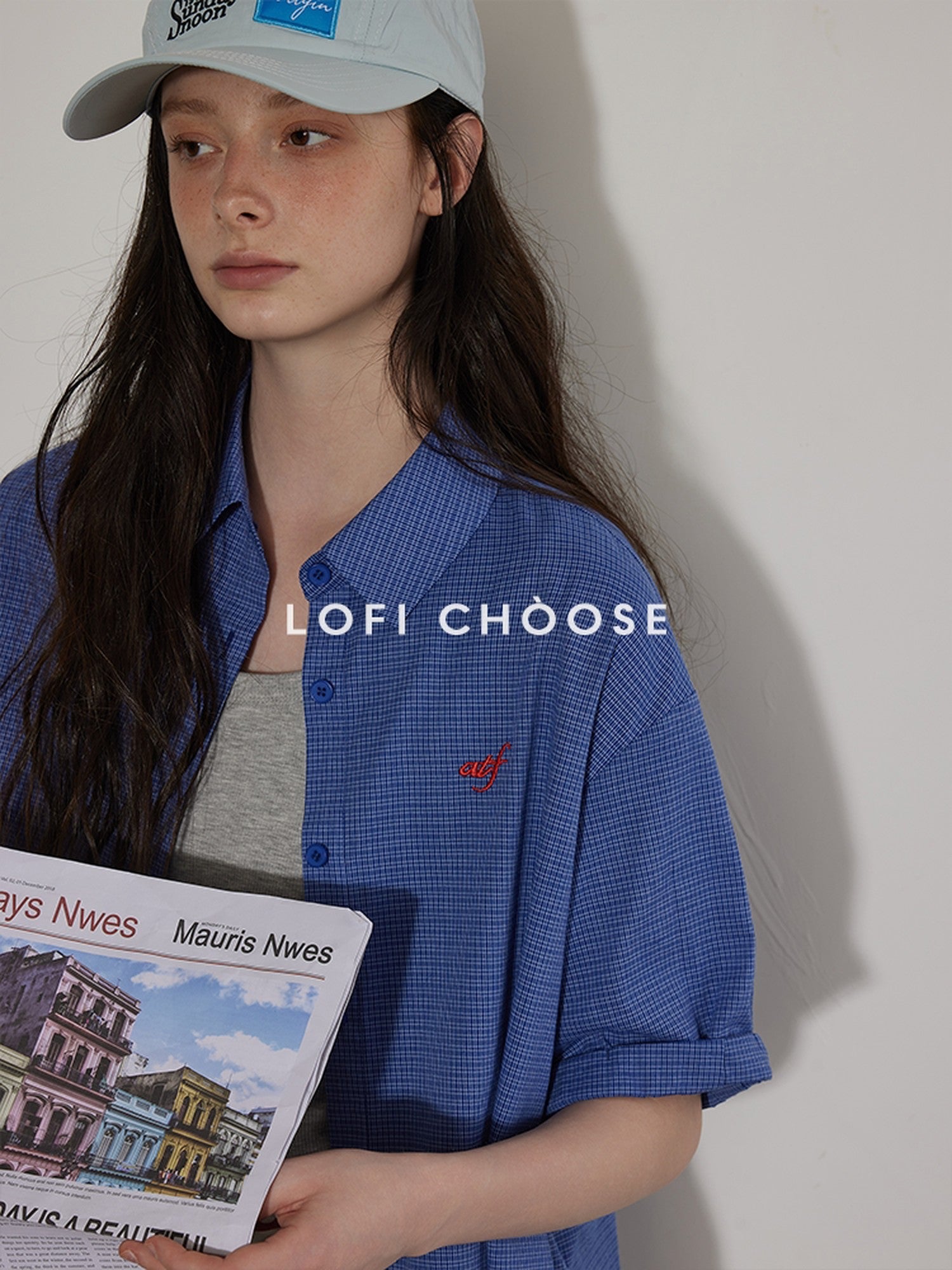 Lofi choose Lightweight Embroidered Plaid Button Down Loose Commuter Short Sleeve Women Shirts