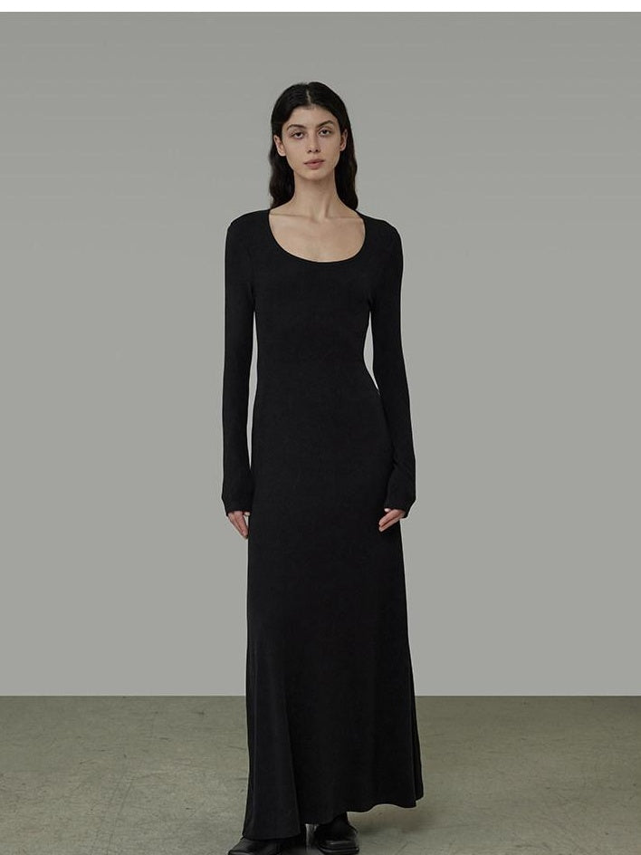 unspoken Waist Defining Knit Hline Minimalist Commuter Long Sleeve Maxi Dresses