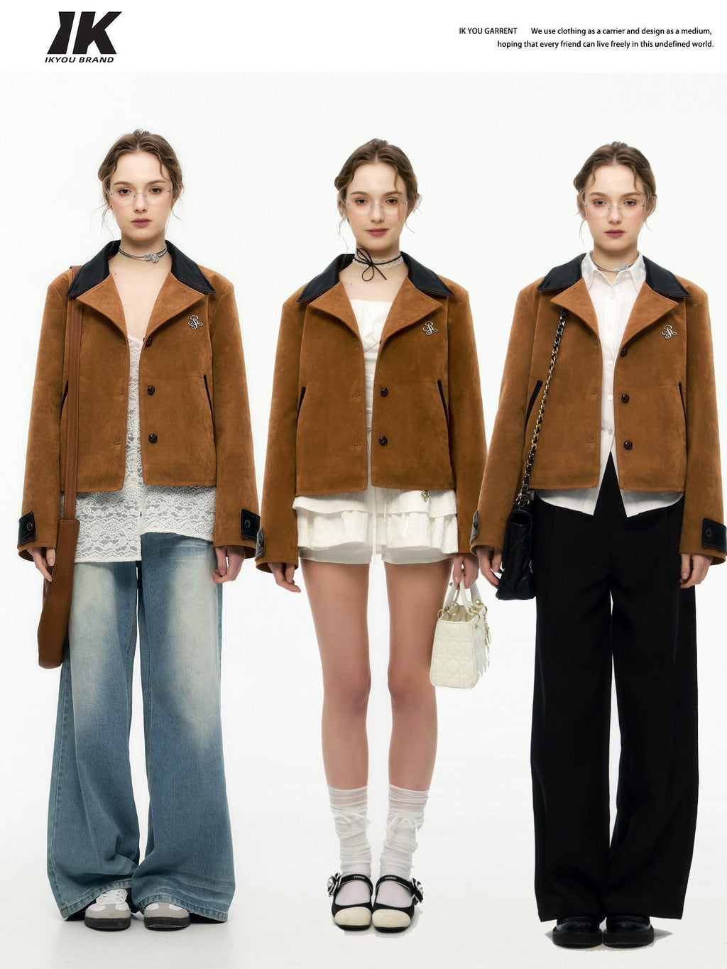 ikyou Non Iron 3D Embellished Straight Fit Commuter Notch Lapel Brown Cropped Jackets