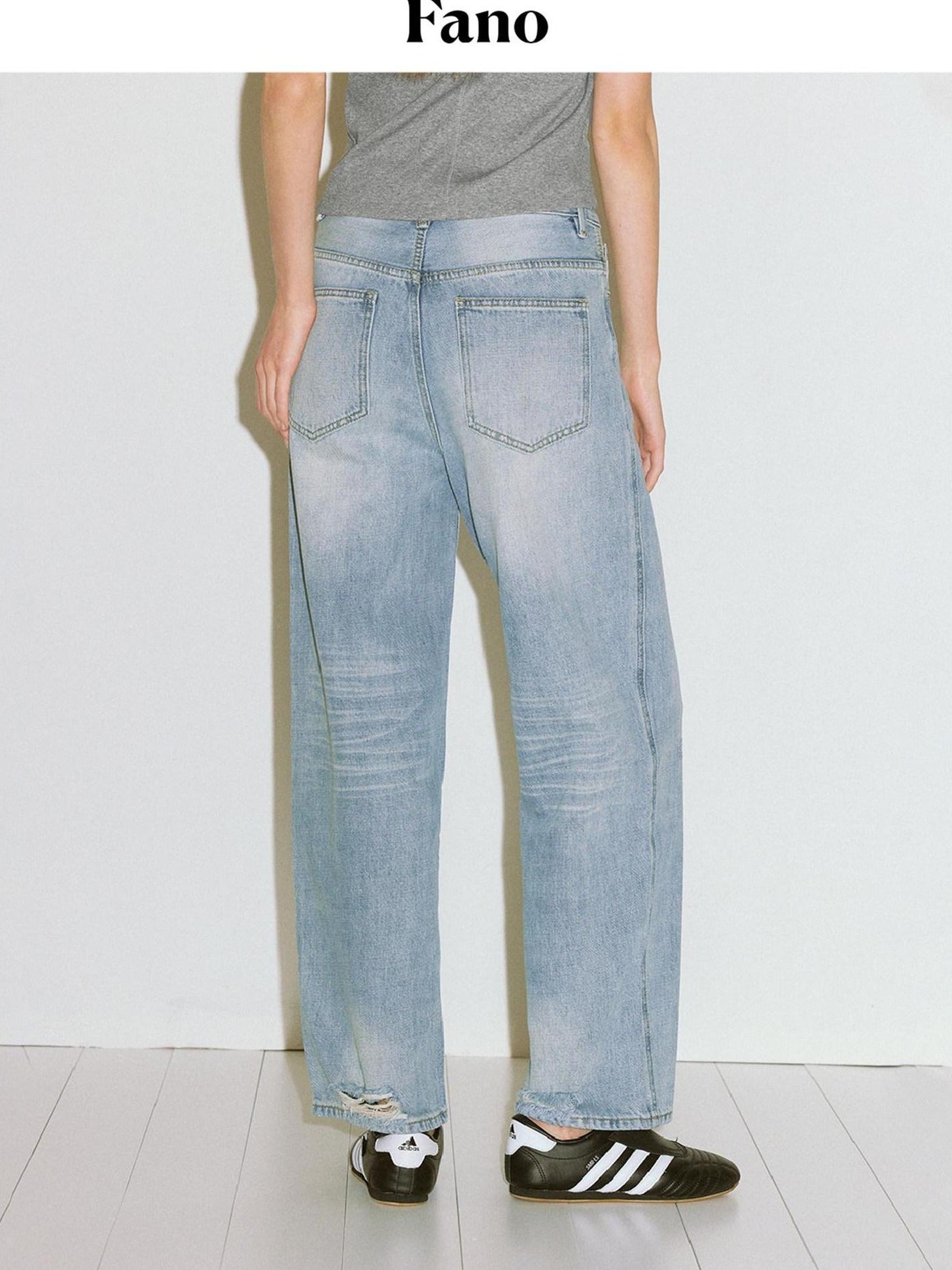 fano High Waist Cotton Floral Blue Zip Fly Loose Fit Women Straight Leg Jeans