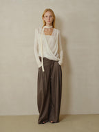 someonesometimes Shape Retaining Pleated Natural Waist Brown Striped Poly Stretch Wide Leg Pants