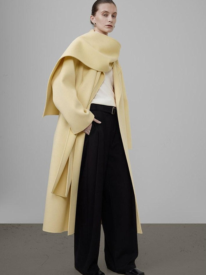 unspoken 100 Percent Wool Bright Yellow Long Straight Minimalist Office Wool Coats