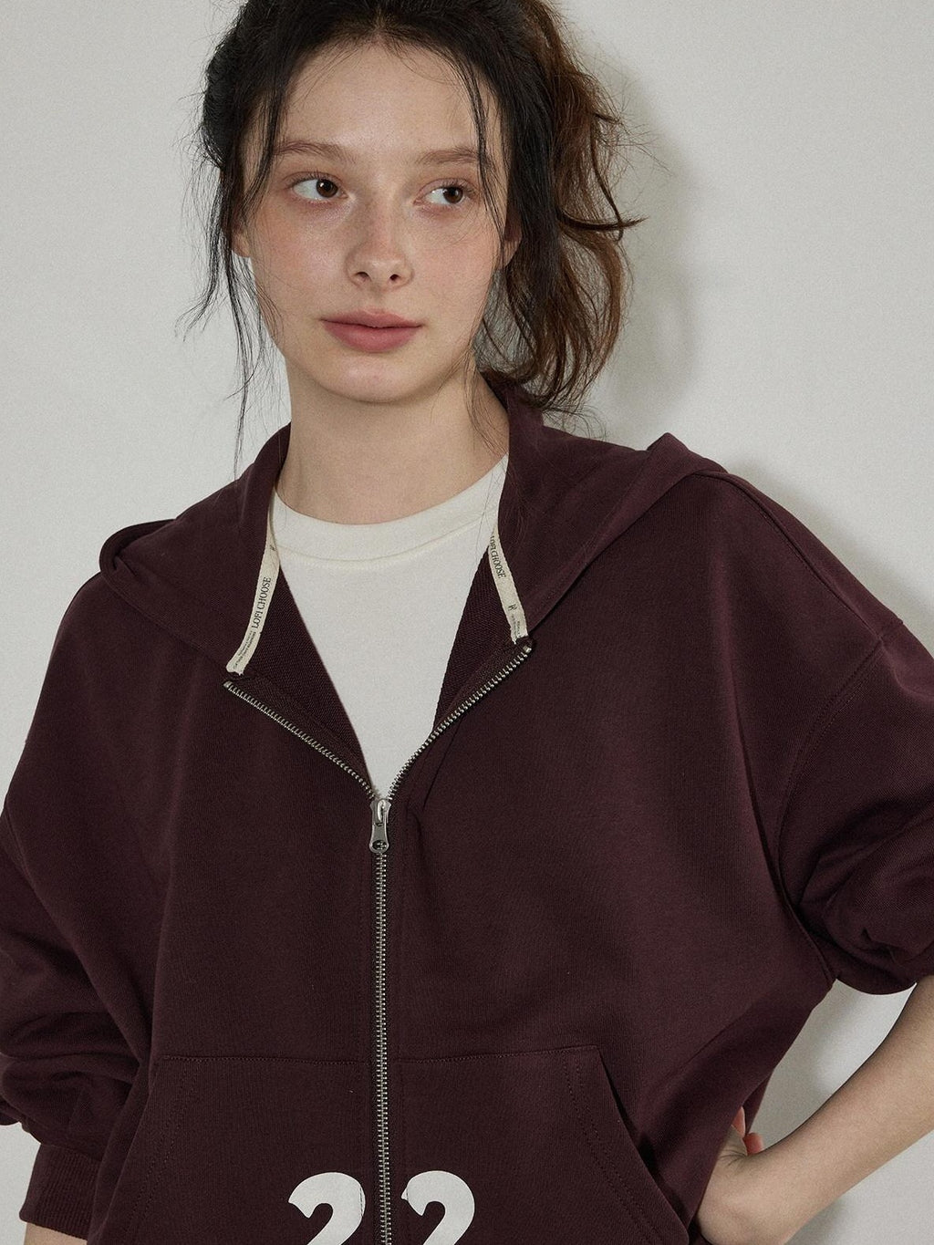 Lofi choose Hooded Zip Front Relaxed Fit Office Women Deep Purple Blue Cropped Jackets