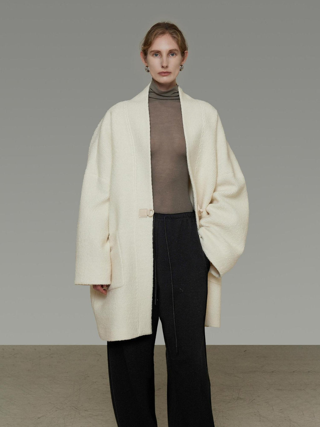 unspoken Minimal 3D Tailored Oversized Single Button Workwear White Mid Length Long Coats