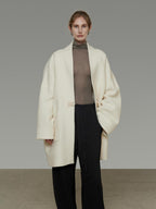 unspoken Minimal 3D Tailored Oversized Single Button Workwear White Mid Length Long Coats