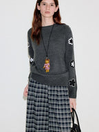 fano Warm Office Loose Crewneck Women Dark Gray Acrylic Knit Sweaters