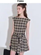 fano Plaid Sleeveless H Line Natural Waist Office Dress For Women Midi Dresses