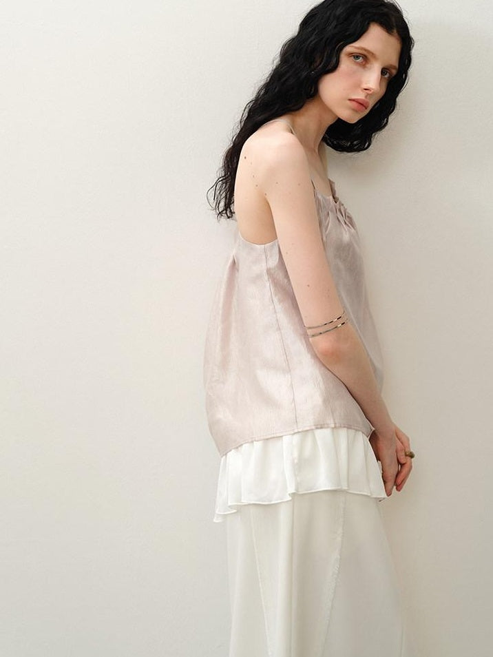 someone sometimes Original Design Ruffle Trim Loose Fit Lyocell Blend Women Solid Color Camisoles