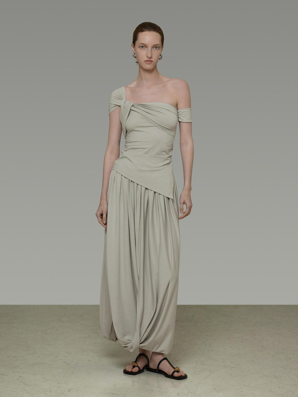 unspoken Minimalist Viscose Short Sleeve Two Piece Women Sage Green Top & Skirt Sets