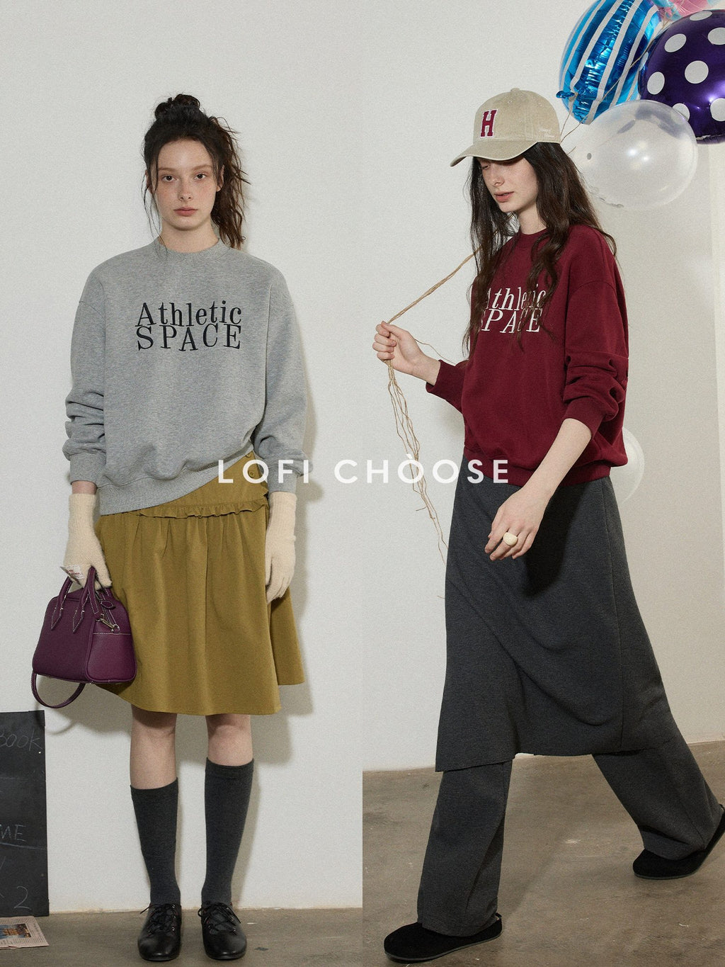 Lofi choose Embroidered Colorblock Loose Drop Shoulder Crewneck Female Cotton Sweatshirt