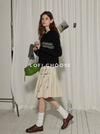 Lofi choose Soft Wool Blend Minimalist Buttoned Round Neck Long Sleeve Women Black Cardigans