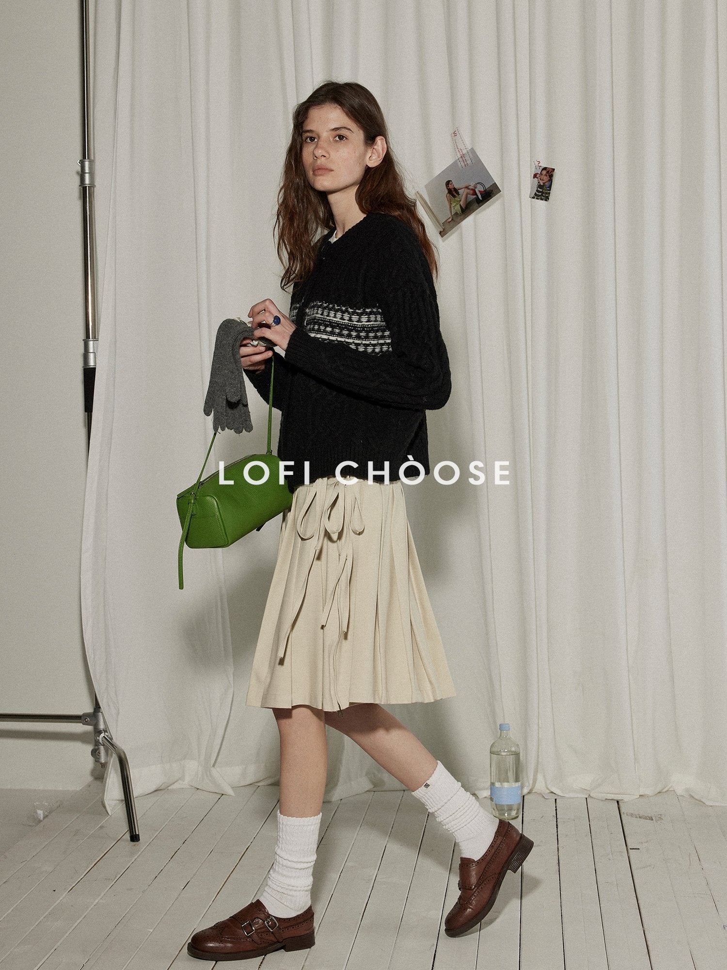 Lofi choose Soft Wool Blend Minimalist Buttoned Round Neck Long Sleeve Women Black Cardigans