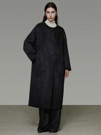 unspoken Heavyweight Lambswool Blend Minimal Commuter Loose Longline Black Wool Coats