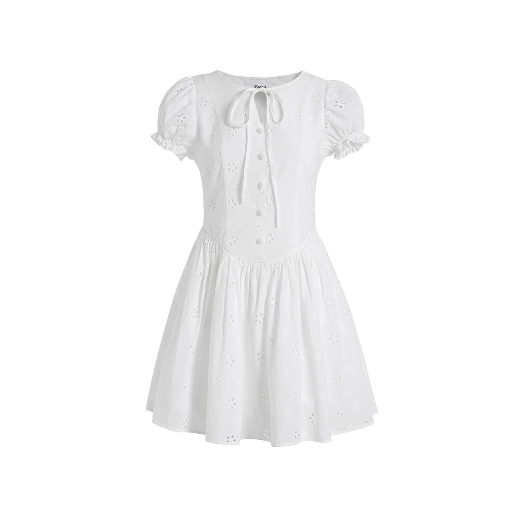 fano_Pure_Cotton_Breathable_Korean_Workwear_A_Line_Round_Neck_White_Midi_Dresses_MISSTT