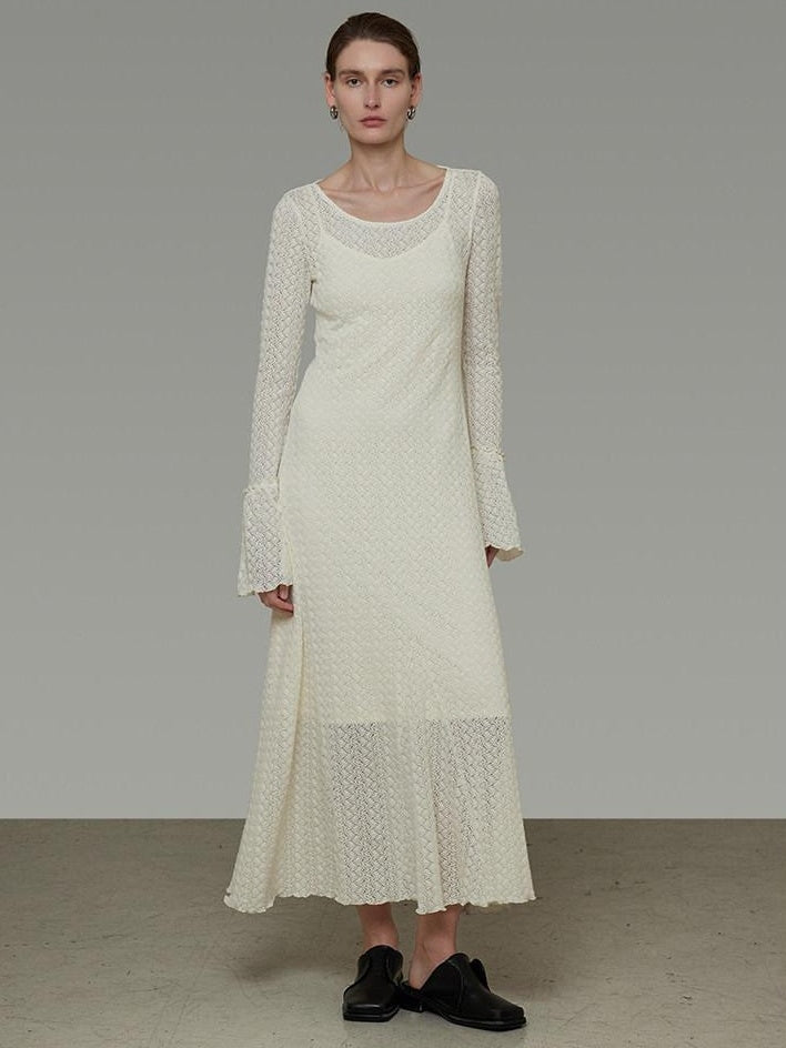 unspoken Breathable Comfortable Commuter Cutout Waist Bell Sleeve Maxi Dresses