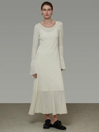 unspoken Breathable Comfortable Commuter Cutout Waist Bell Sleeve Maxi Dresses