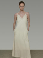 unspoken Embroidered Tencel A Line Cami V-neck Natural Waist Office White Maxi Dresses