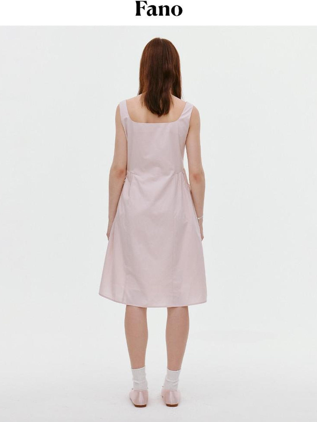 fano Tencel Lyocell Aline Sleeveless Square Neck Korean Commuter Midi Dresses