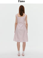 fano Tencel Lyocell Aline Sleeveless Square Neck Korean Commuter Midi Dresses