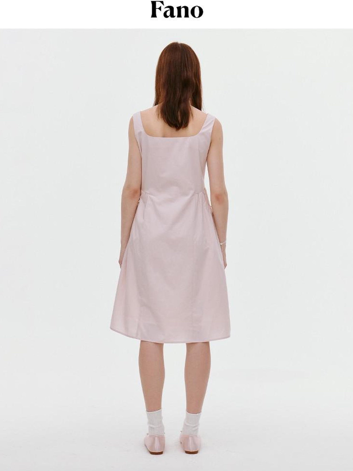 fano Tencel Lyocell Aline Sleeveless Square Neck Korean Commuter Midi Dresses