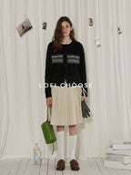Lofi choose Soft Wool Blend Minimalist Buttoned Round Neck Long Sleeve Women Black Cardigans