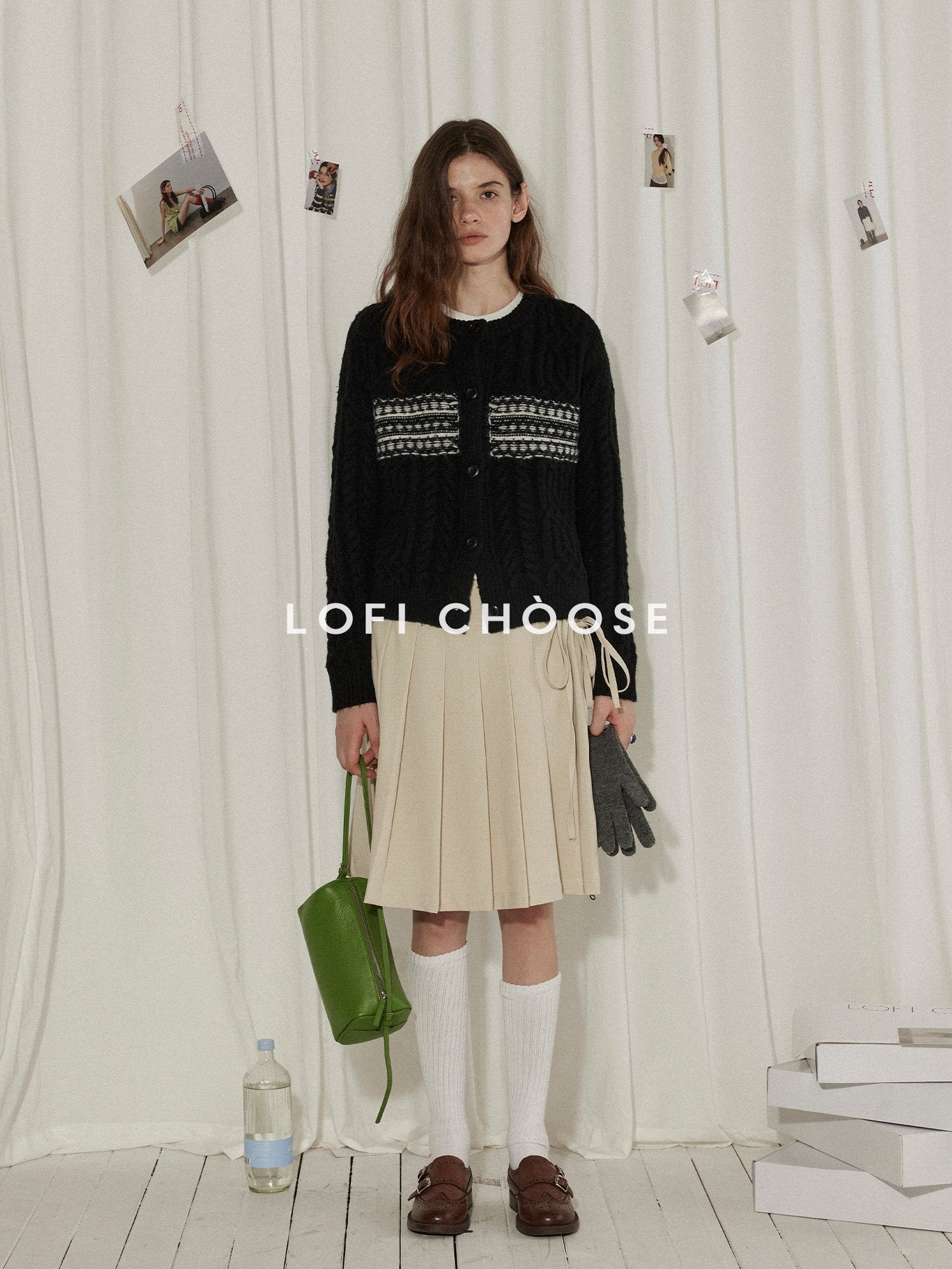 Lofi choose Soft Wool Blend Minimalist Buttoned Round Neck Long Sleeve Women Black Cardigans