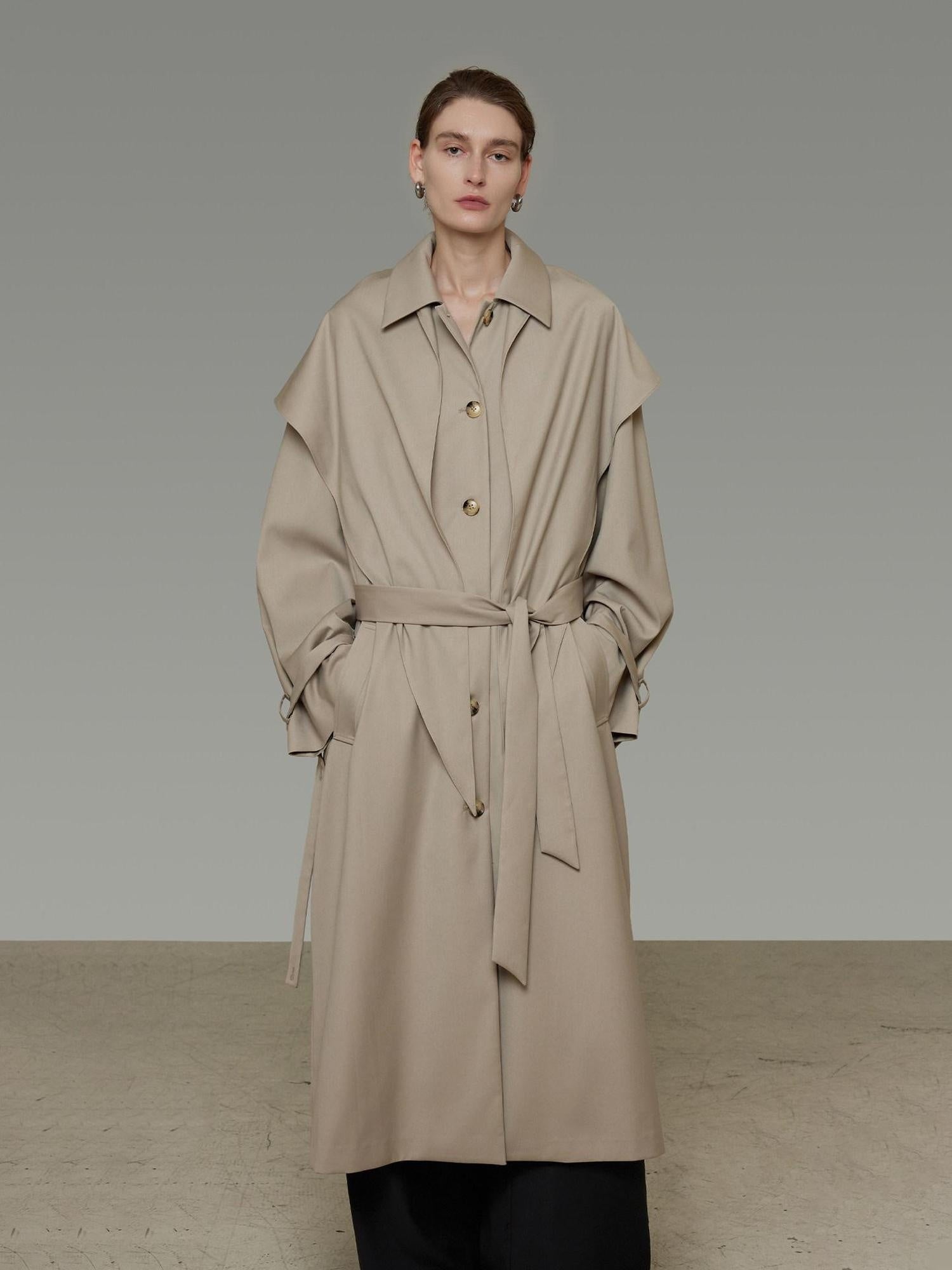unspoken Minimalist Longline Single Breasted Loose Fit Women Beige Trench Coats