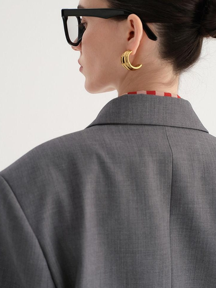 audreyyang Single Button Relaxed Fit Polyester Office For Women Long Sleeve Solid Blazers