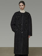 unspoken Warm 3D Embellished Loose Minimalist Commuter Long Women Deep Gray Wool Coats