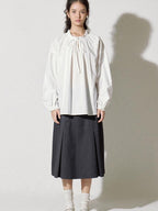 fano Breathable Lyocell Cotton Loose Round Neck Korean Long Sleeve White Blouses
