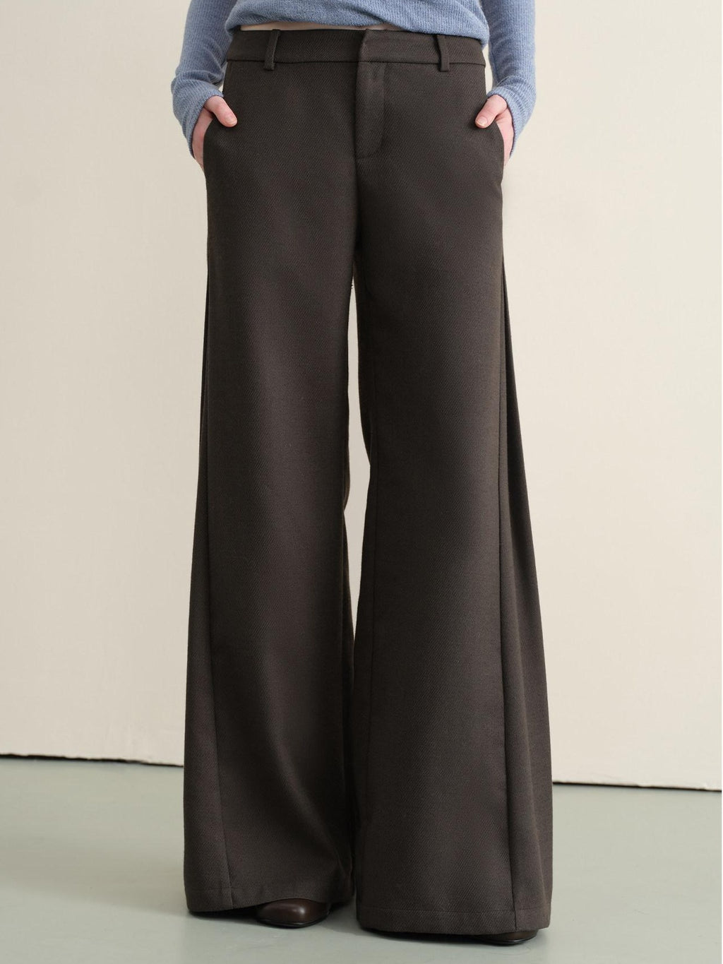 Stretch Knit Olive Gray Micro Flare Casual High Waist Women Flared Pants